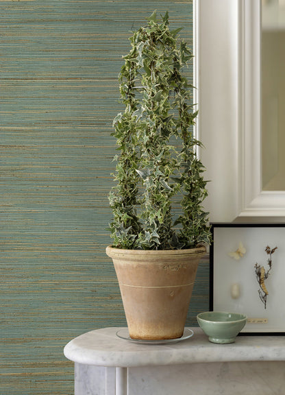 A-Street Prints Kira Turquoise Hemp Grasscloth Wallpaper, 36-in by 24-ft