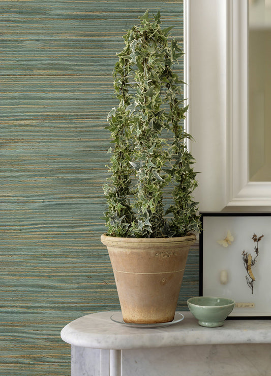 A-Street Prints Kira Turquoise Hemp Grasscloth Wallpaper, 36-in by 24-ft