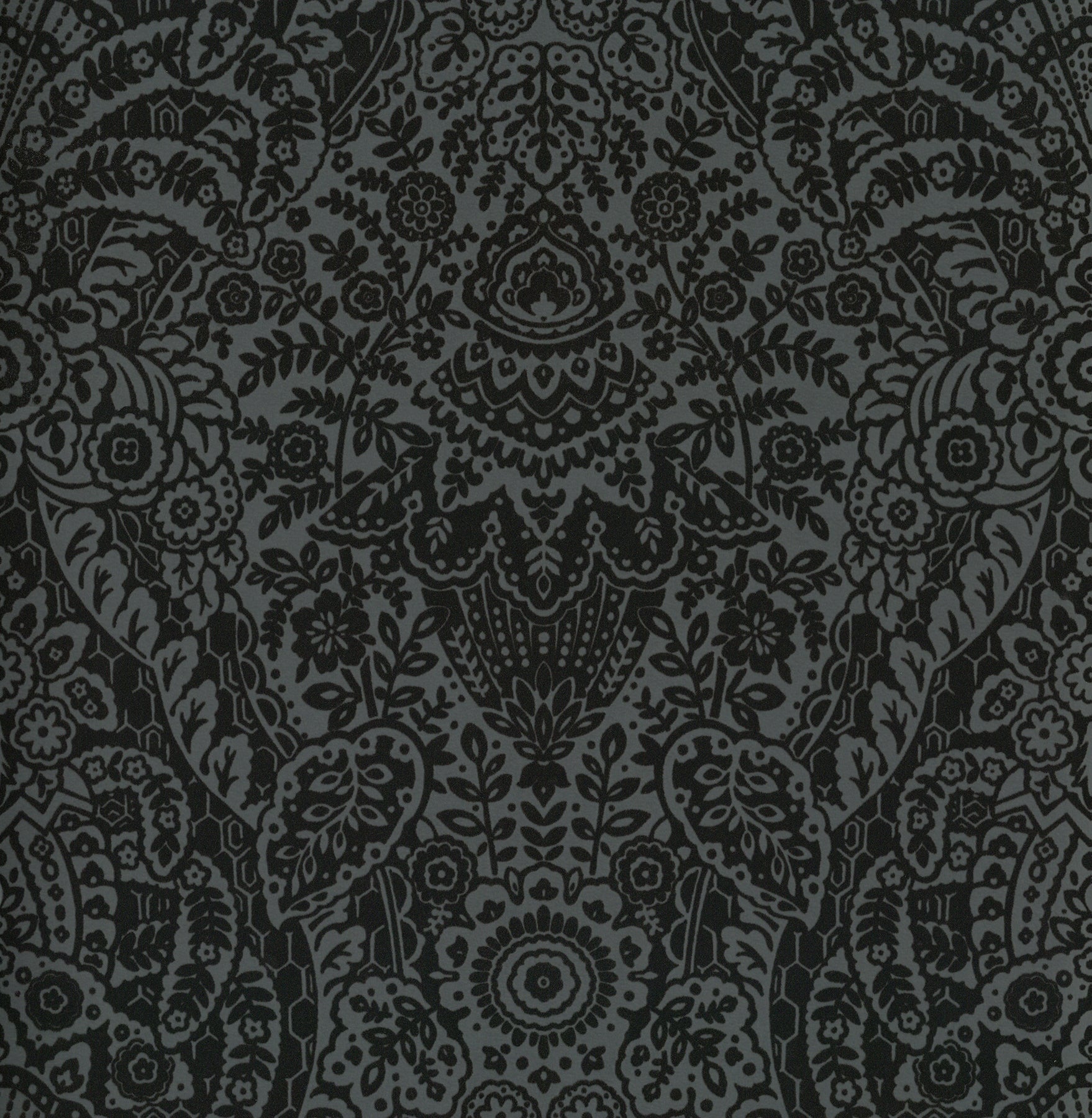 A-Street Prints Maris Charcoal Flock Damask Wallpaper, 20.5-in by 33-ft