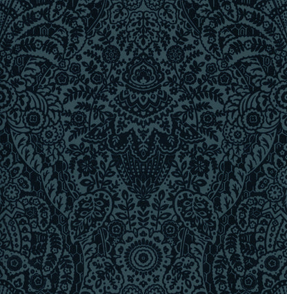 A-Street Prints Maris Indigo Flock Damask Wallpaper, 20.5-in by 33-ft