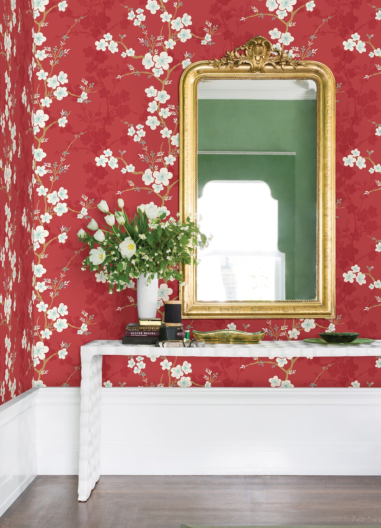 A-Street Prints Nicolette Red Floral Trail Wallpaper, 27-in by 27-ft