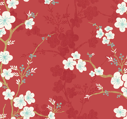 A-Street Prints Nicolette Red Floral Trail Wallpaper, 27-in by 27-ft