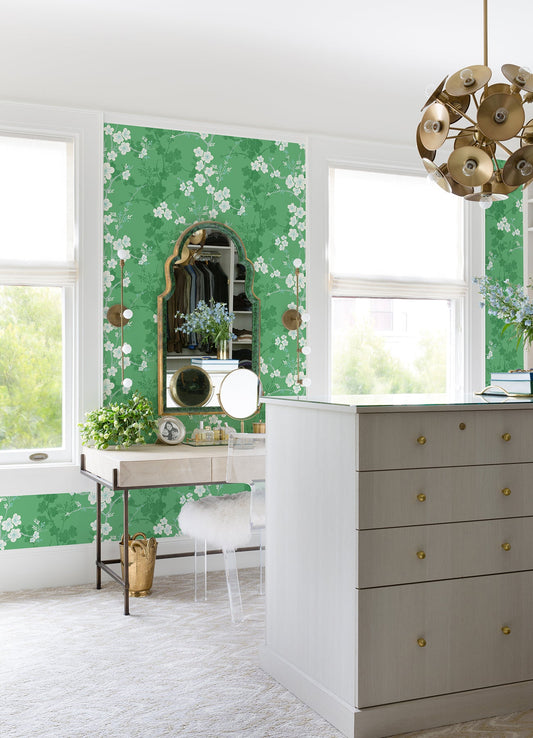 A-Street Prints Nicolette Green Floral Trail Wallpaper, 27-in by 27-ft