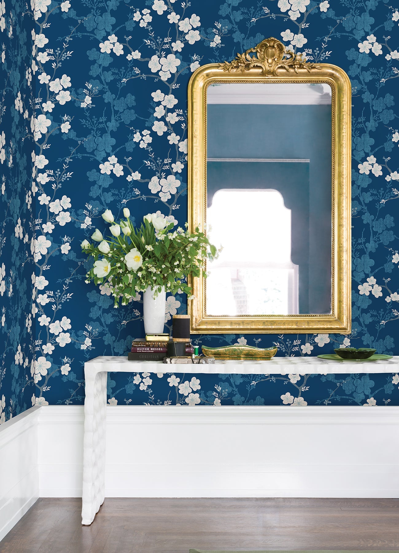 A-Street Prints Nicolette Navy Floral Trail Wallpaper, 27-in by 27-ft