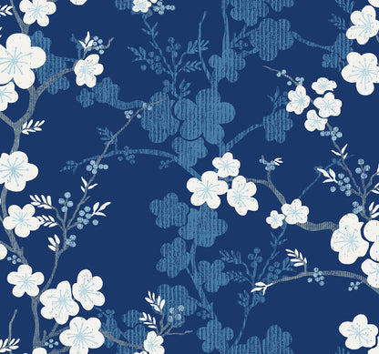 A-Street Prints Nicolette Navy Floral Trail Wallpaper, 27-in by 27-ft