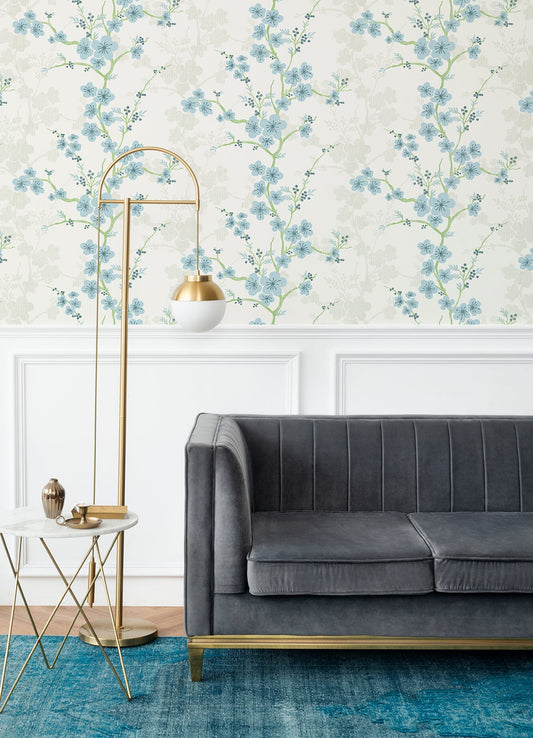 A-Street Prints Nicolette Light Blue Floral Trail Wallpaper, 27-in by 27-ft