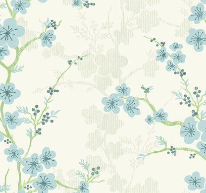 A-Street Prints Nicolette Light Blue Floral Trail Wallpaper, 27-in by 27-ft