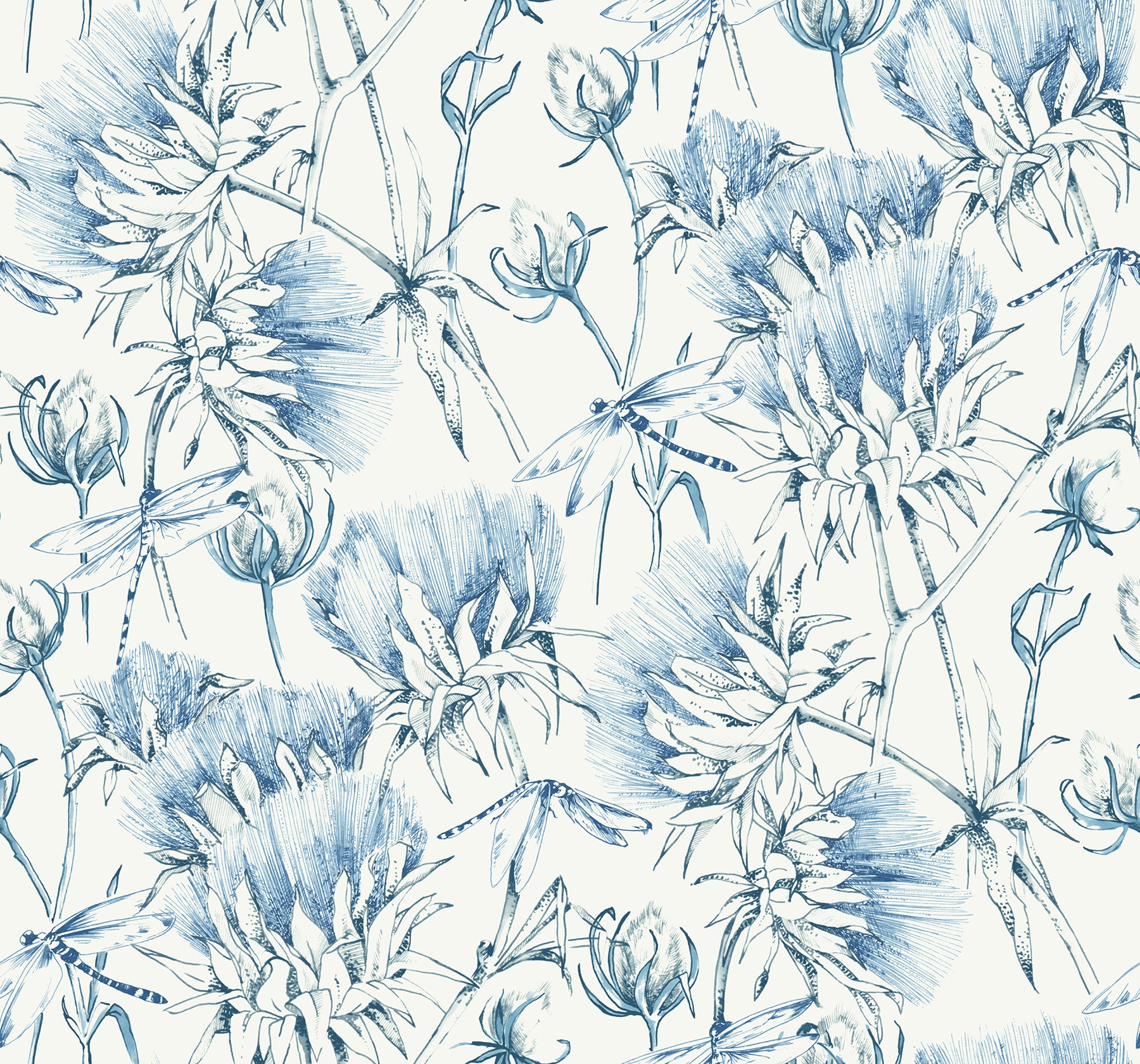 A-Street Prints Mariell Blue Dragonfly Wallpaper, 27-in by 27-ft