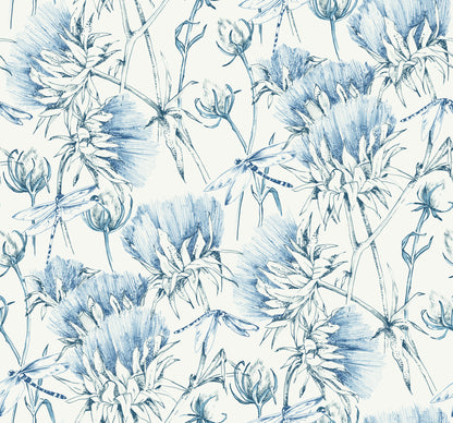 A-Street Prints Mariell Blue Dragonfly Wallpaper, 27-in by 27-ft