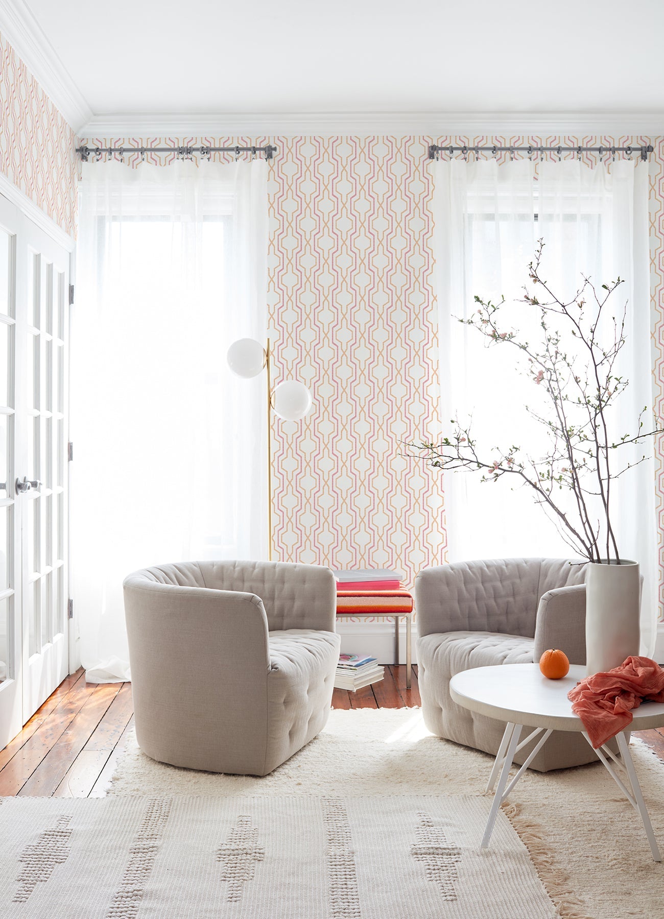 A-Street Prints Rion Orange Trellis Wallpaper, 20.5-in by 33-ft