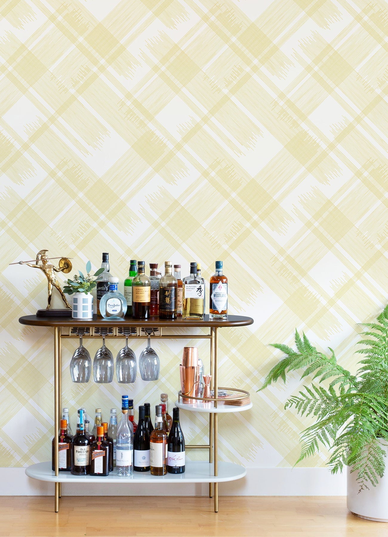 A-Street Prints Zag Yellow Modern Plaid Wallpaper, 20.5-in by 33-ft