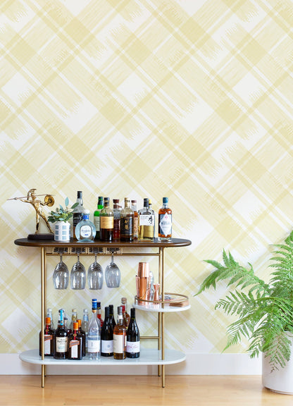 A-Street Prints Zag Yellow Modern Plaid Wallpaper, 20.5-in by 33-ft