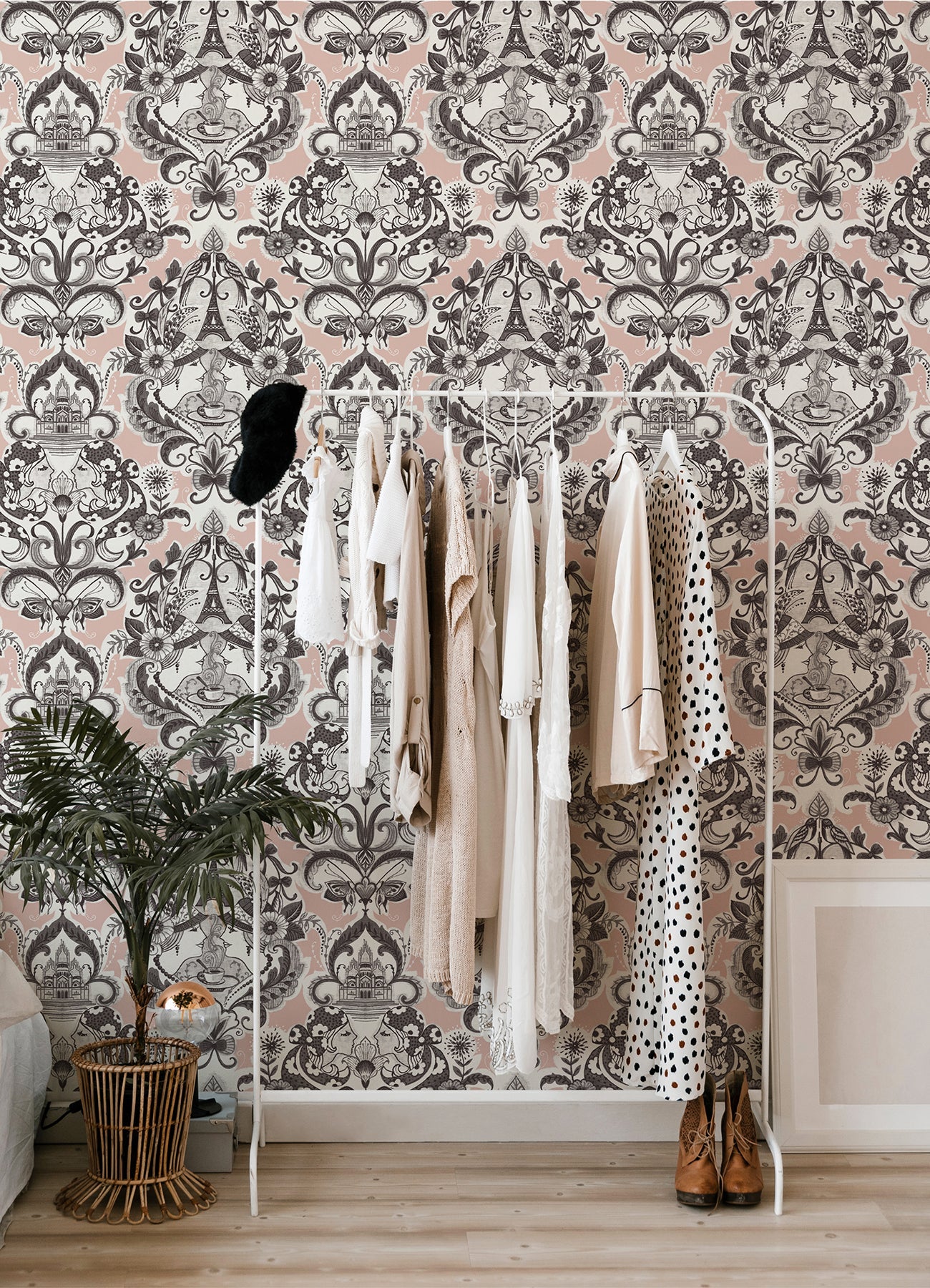 A-Street Prints Sadie Blush Parisian Damask Wallpaper, 27-in by 27-ft