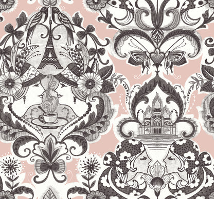 A-Street Prints Sadie Blush Parisian Damask Wallpaper, 27-in by 27-ft