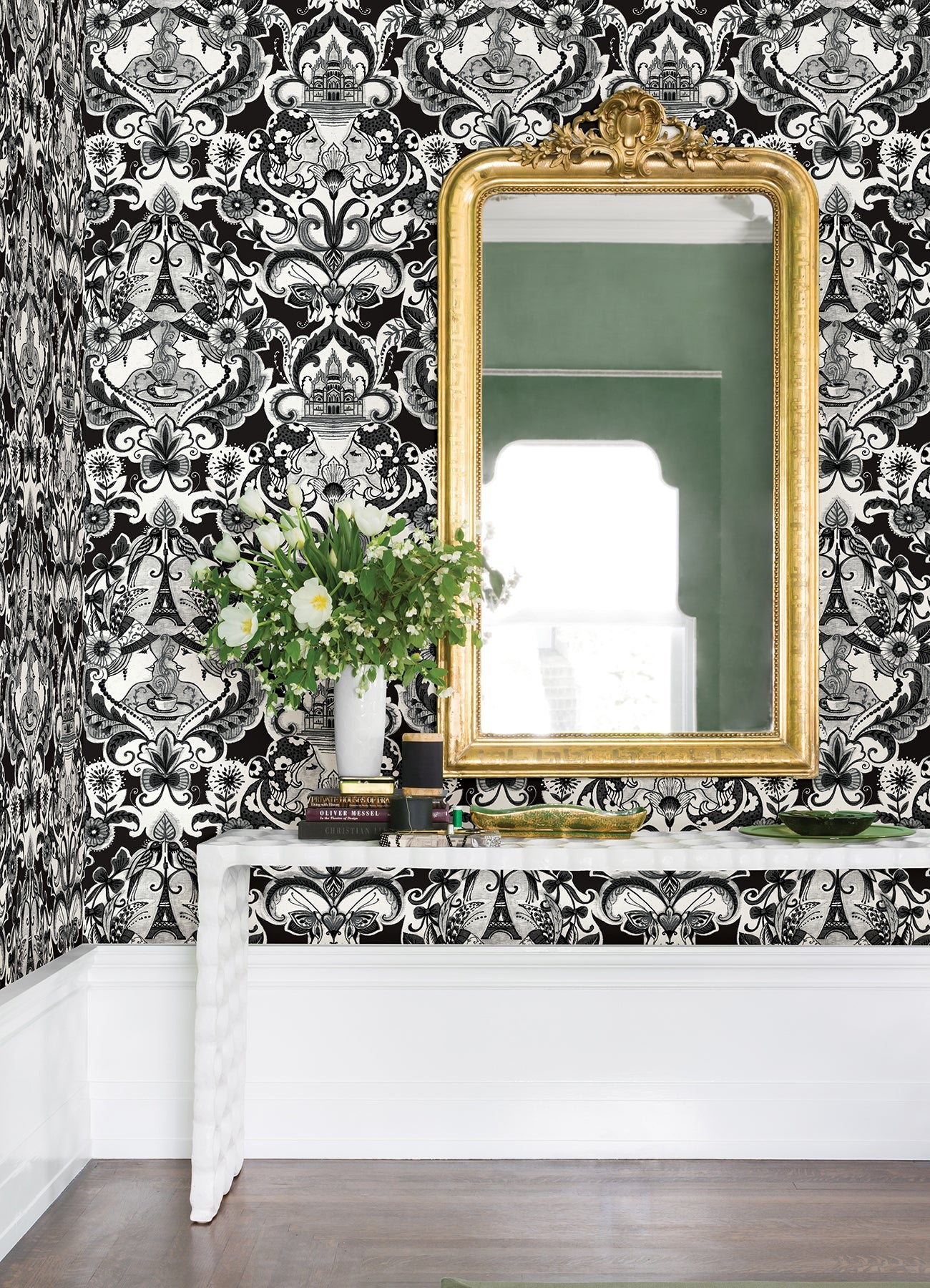 A-Street Prints Sadie Black Parisian Damask Wallpaper, 27-in by 27-ft