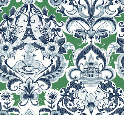 A-Street Prints Sadie Green Parisian Damask Wallpaper, 27-in by 27-ft