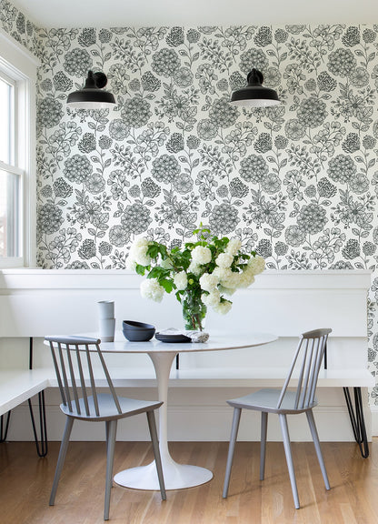 A-Street Prints Ada Black Floral Wallpaper, 20.5-in by 33-ft