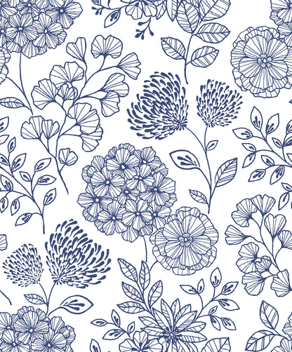 A-Street Prints Ada Blue Floral Wallpaper, 20.5-in by 33-ft