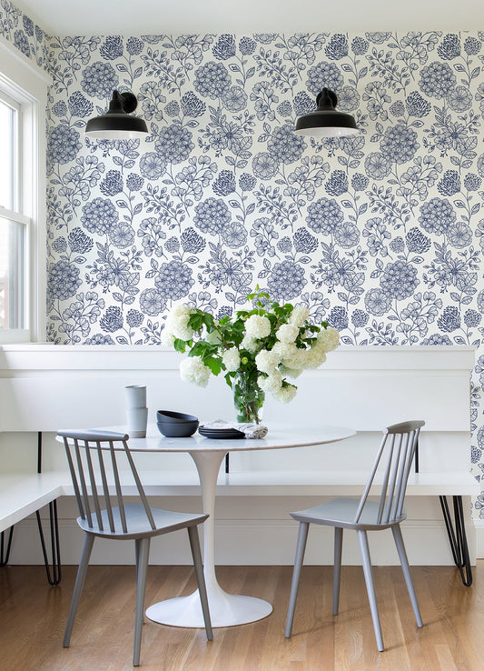 A-Street Prints Ada Blue Floral Wallpaper, 20.5-in by 33-ft