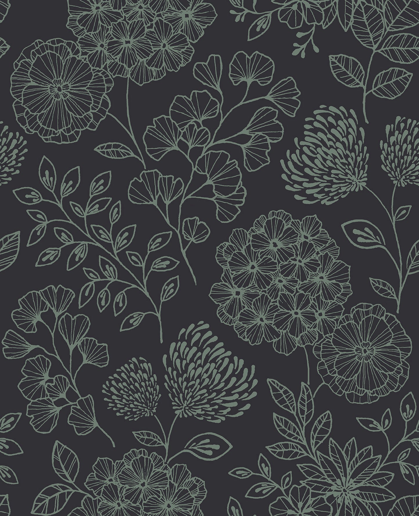 A-Street Prints Ada Charcoal Floral Wallpaper, 20.5-in by 33-ft