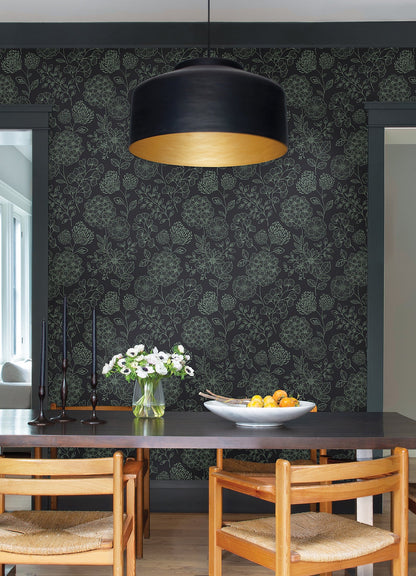 A-Street Prints Ada Charcoal Floral Wallpaper, 20.5-in by 33-ft