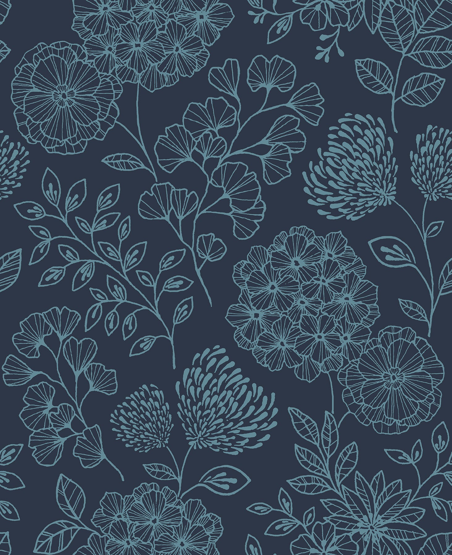 A-Street Prints Ada Indigo Floral Wallpaper, 20.5-in by 33-ft