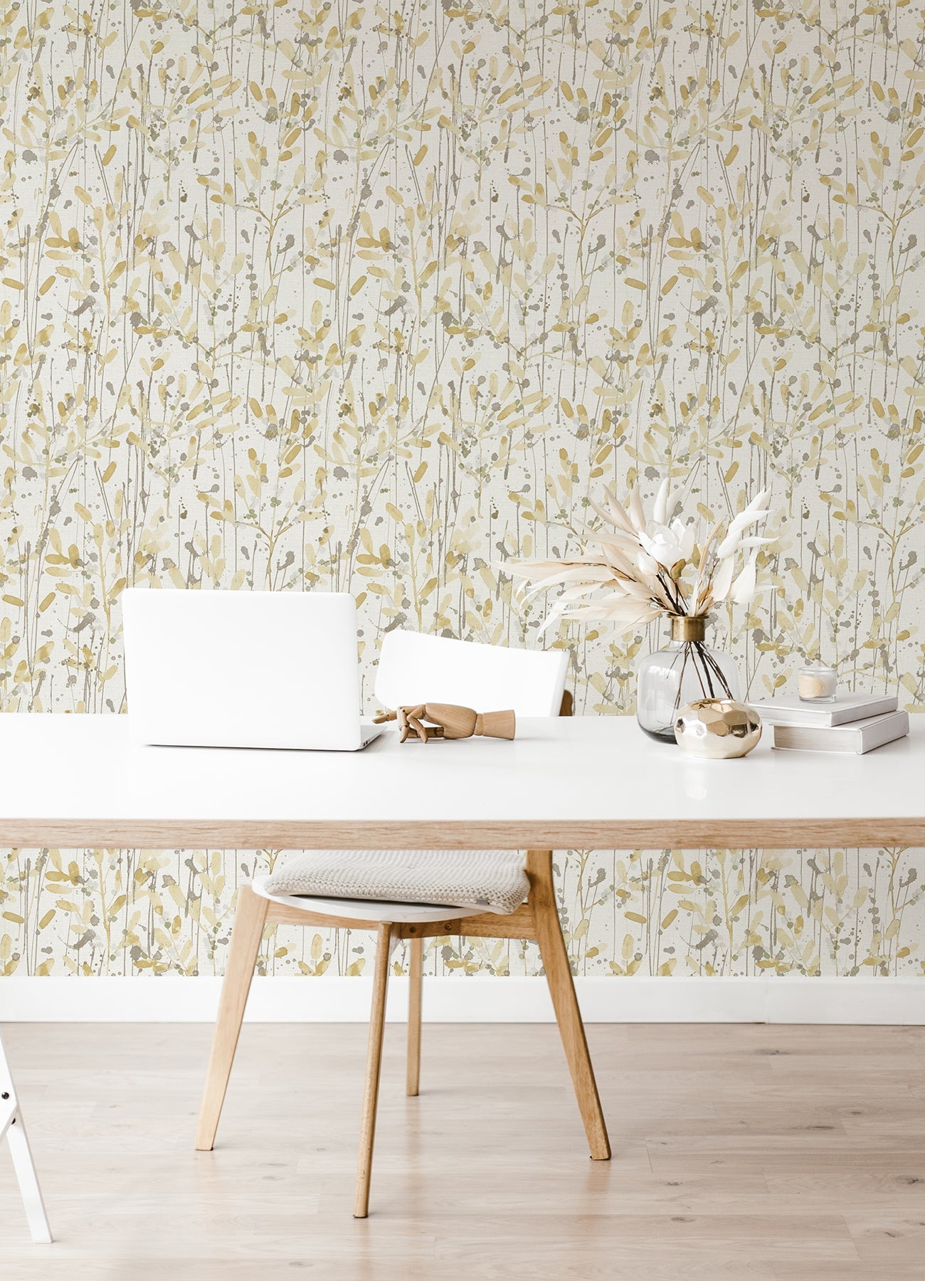 A-Street Prints Leandra Yellow Floral Trail Wallpaper, 20.5-in by 33-ft