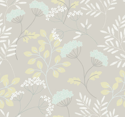 A-Street Prints Sorrel Light Grey Botanical Wallpaper, 27-in by 27-ft