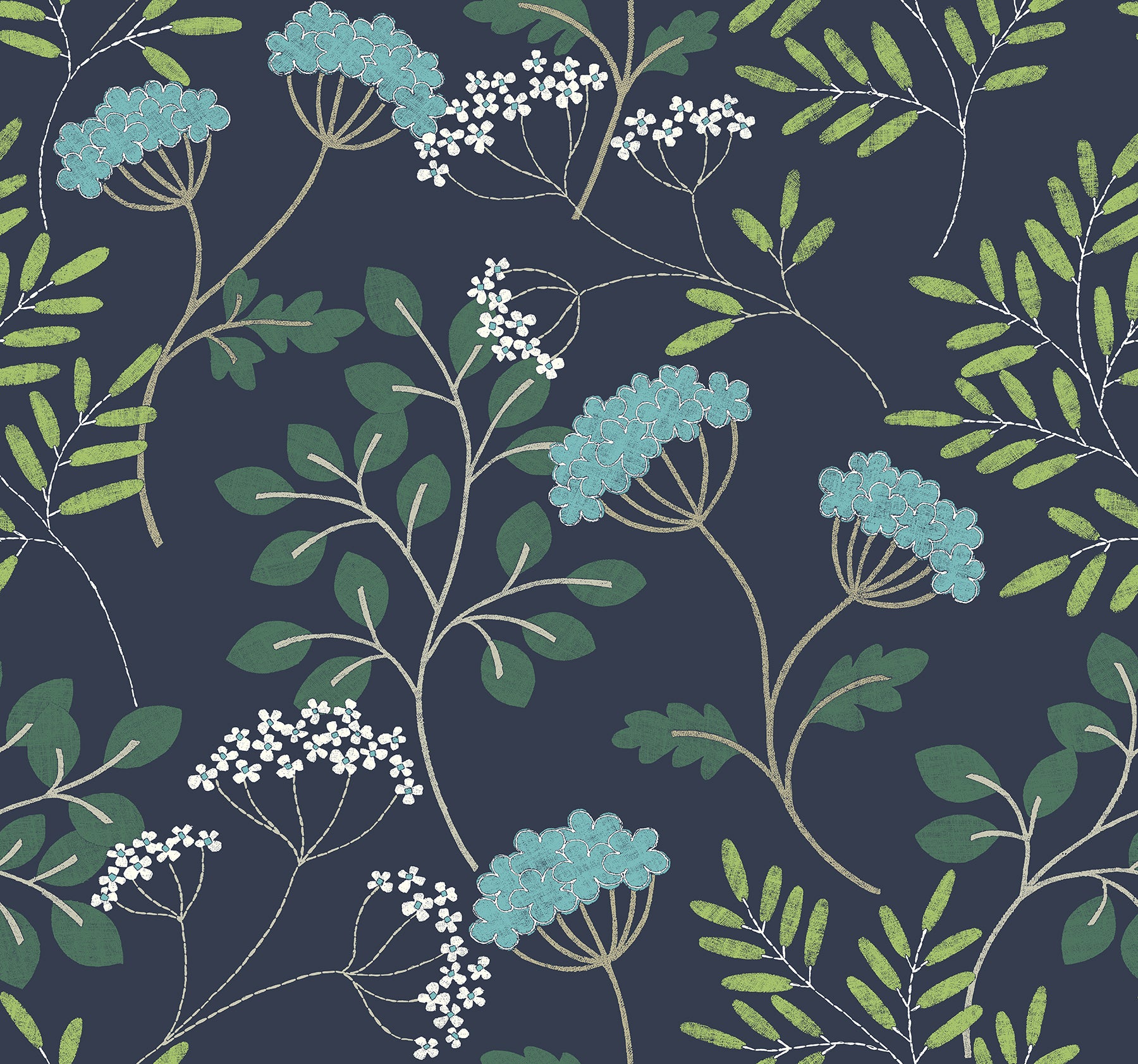 A-Street Prints Sorrel Navy Botanical Wallpaper, 27-in by 27-ft