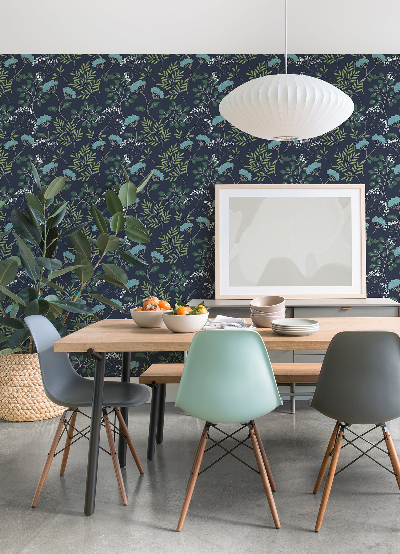 A-Street Prints Sorrel Navy Botanical Wallpaper, 27-in by 27-ft