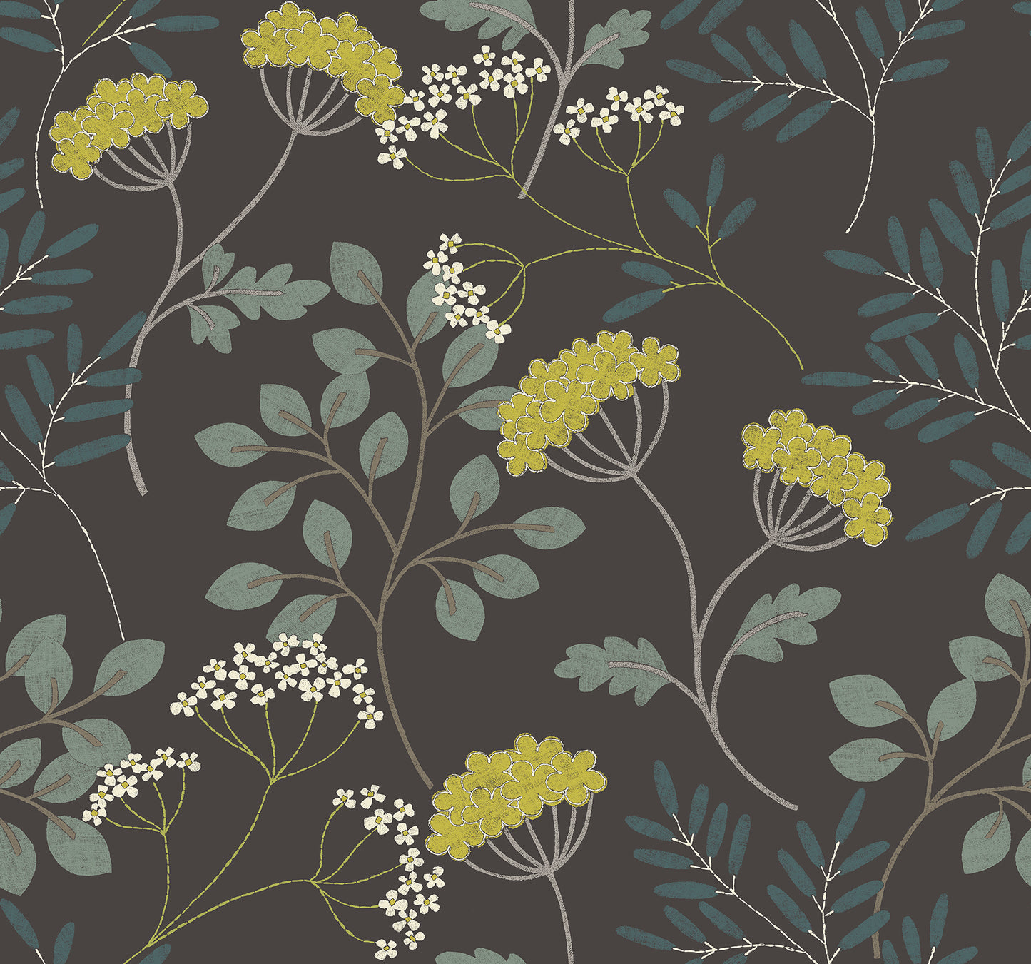 A-Street Prints Sorrel Black Botanical Wallpaper, 27-in by 27-ft