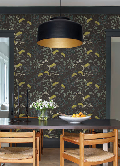 A-Street Prints Sorrel Black Botanical Wallpaper, 27-in by 27-ft