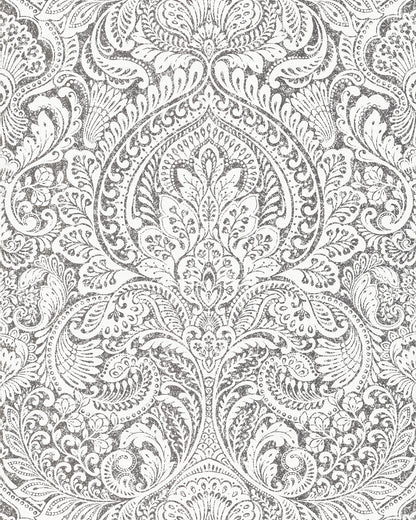 A-Street Prints Artemis Platinum Damask Wallpaper, 20.9-in by 33-ft