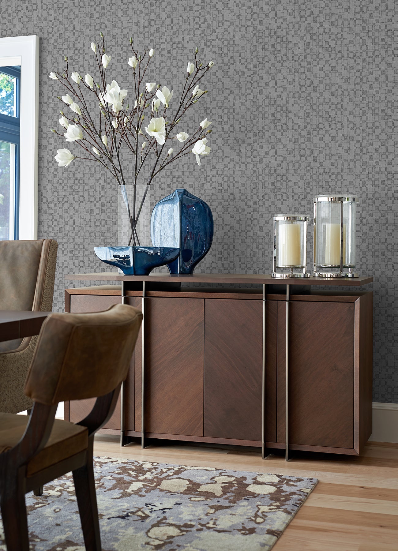 A-Street Prints Sarni Silver Grid Wallpaper, 20.9-in by 33-ft