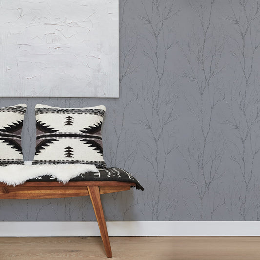 Advantage Diani Pewter Metallic Tree Wallpaper, 21-in by 33-ft