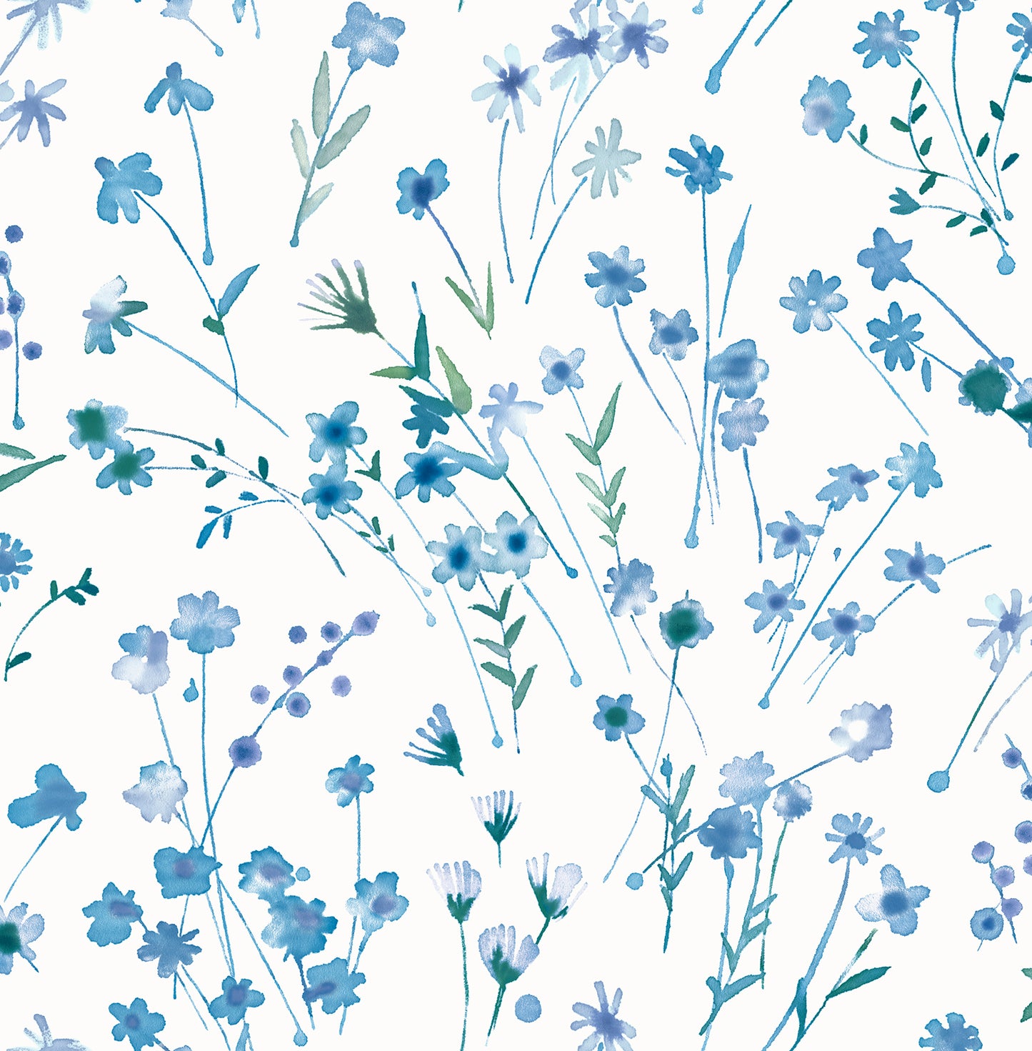 Advantage Heidi Blue Watercolor Florals Wallpaper, 20.5-in by 33-ft