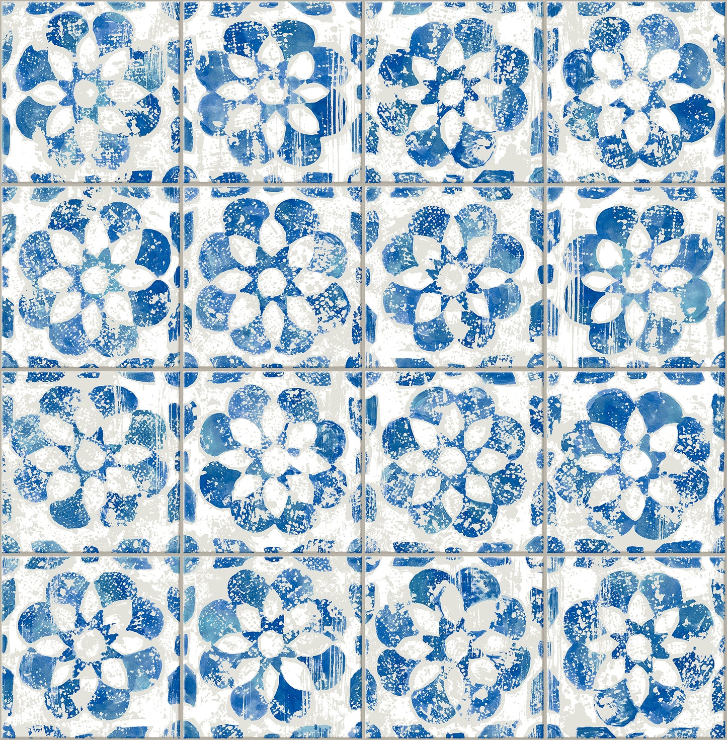 Advantage Izeda Blue Floral Tile Wallpaper, 20.5-in by 33-ft