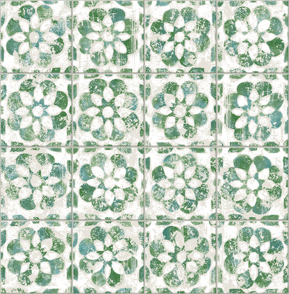 Advantage Izeda Green Floral Tile Wallpaper, 20.5-in by 33-ft