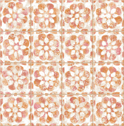 Advantage Izeda Coral Floral Tile Wallpaper, 20.5-in by 33-ft