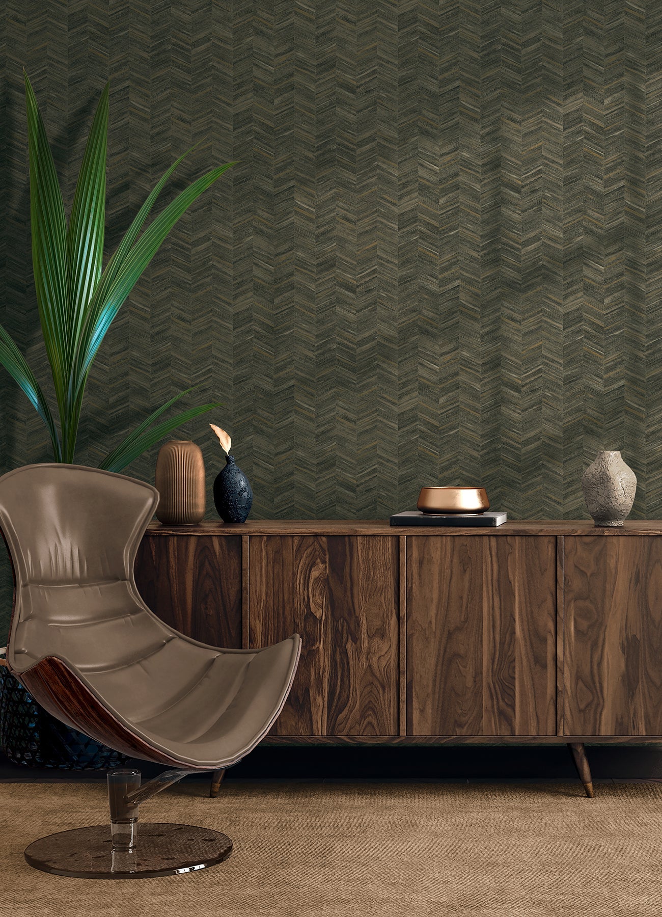 Advantage Tatlin Brown Chevron Wallpaper, 20.9-in by 33-ft