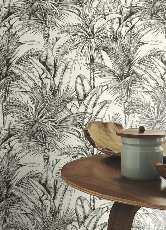 Advantage Serra White Palm Wallpaper, 20.9-in by 33-ft