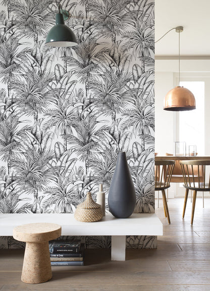 Advantage Serra White Palm Wallpaper, 20.9-in by 33-ft