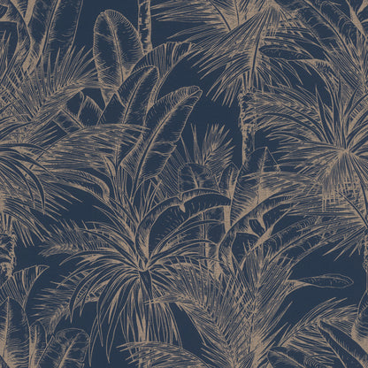 Advantage Serra Dark Blue Palm Wallpaper, 20.9-in by 33-ft