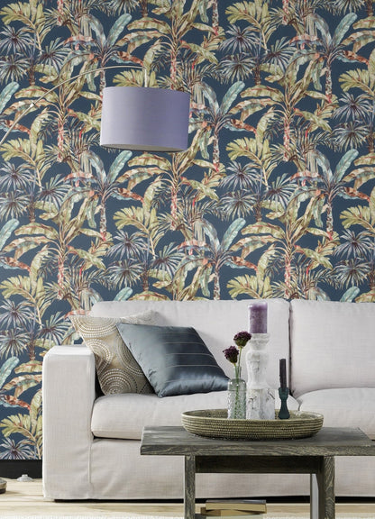 Advantage Calle Blue Tropical Wallpaper, 20.9-in by 33-ft