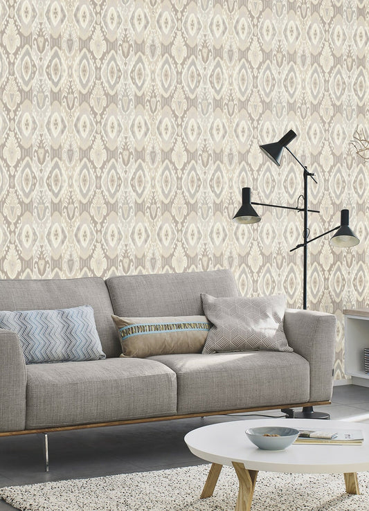 Advantage Villon Light Grey Ikat Wallpaper, 20.9-in by 33-ft