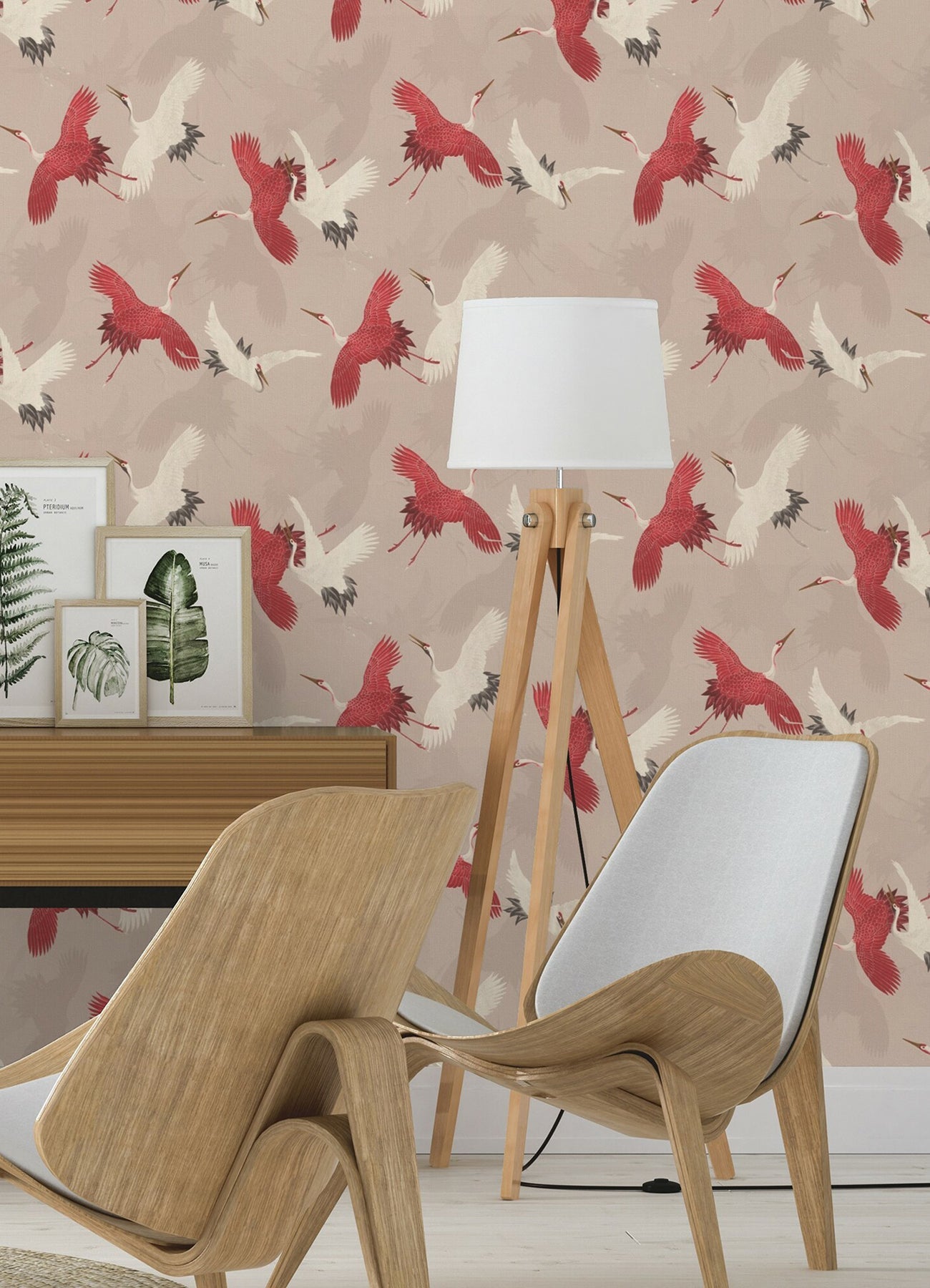 Advantage Kusama Neutral Crane Wallpaper, 20.9-in by 33-ft