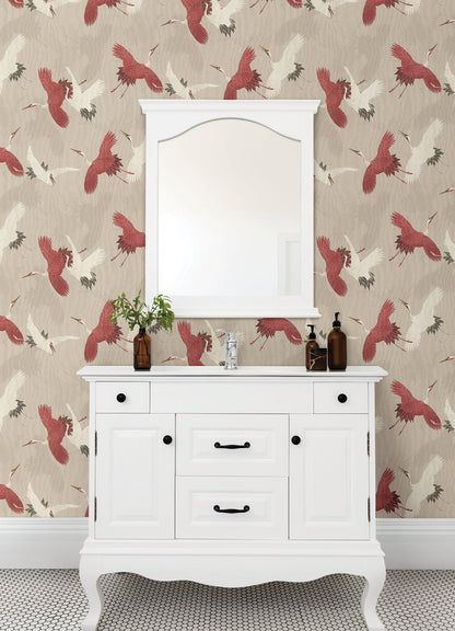 Advantage Kusama Neutral Crane Wallpaper, 20.9-in by 33-ft