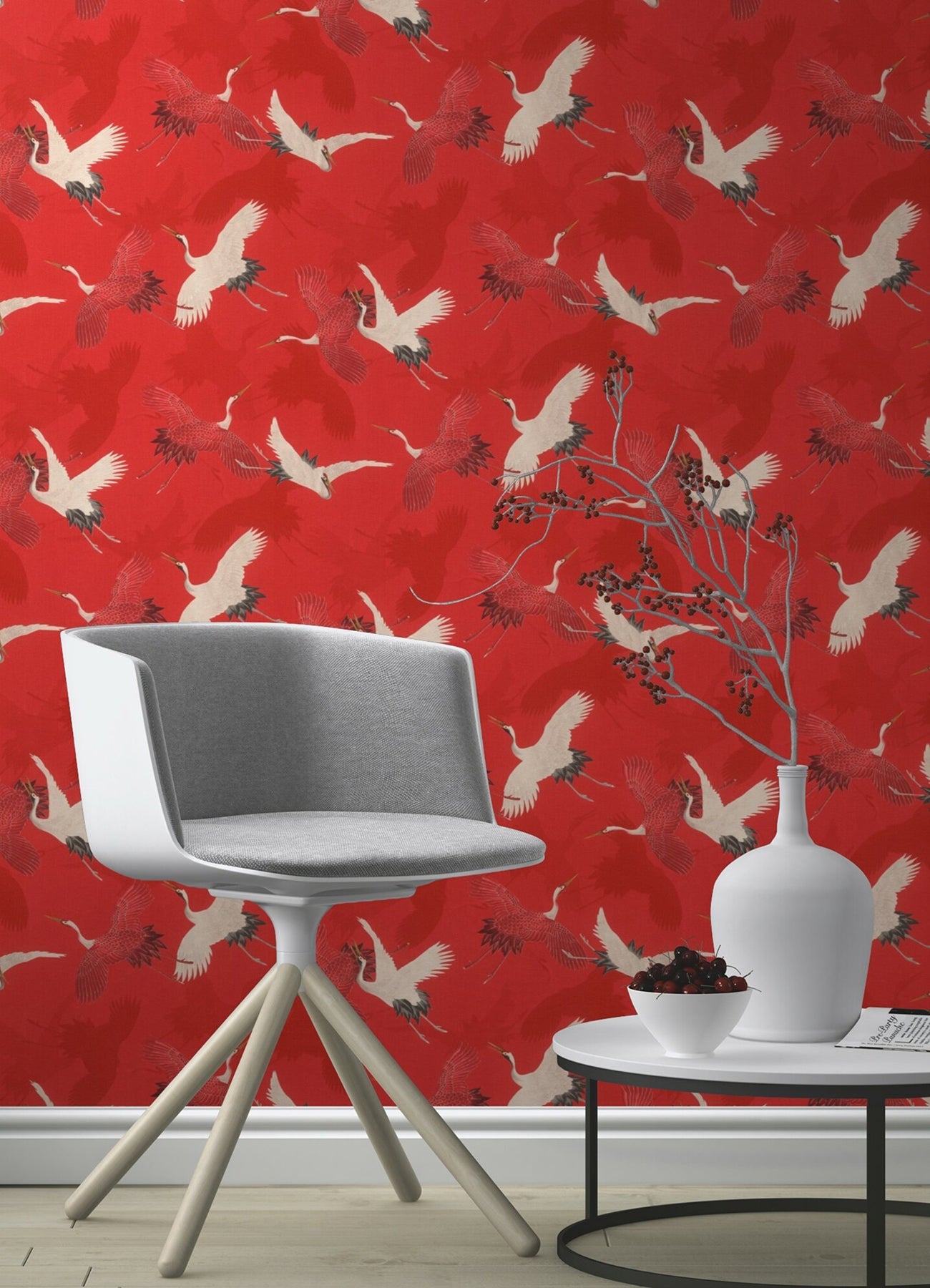 Advantage Kusama Red Crane Wallpaper, 20.9-in by 33-ft