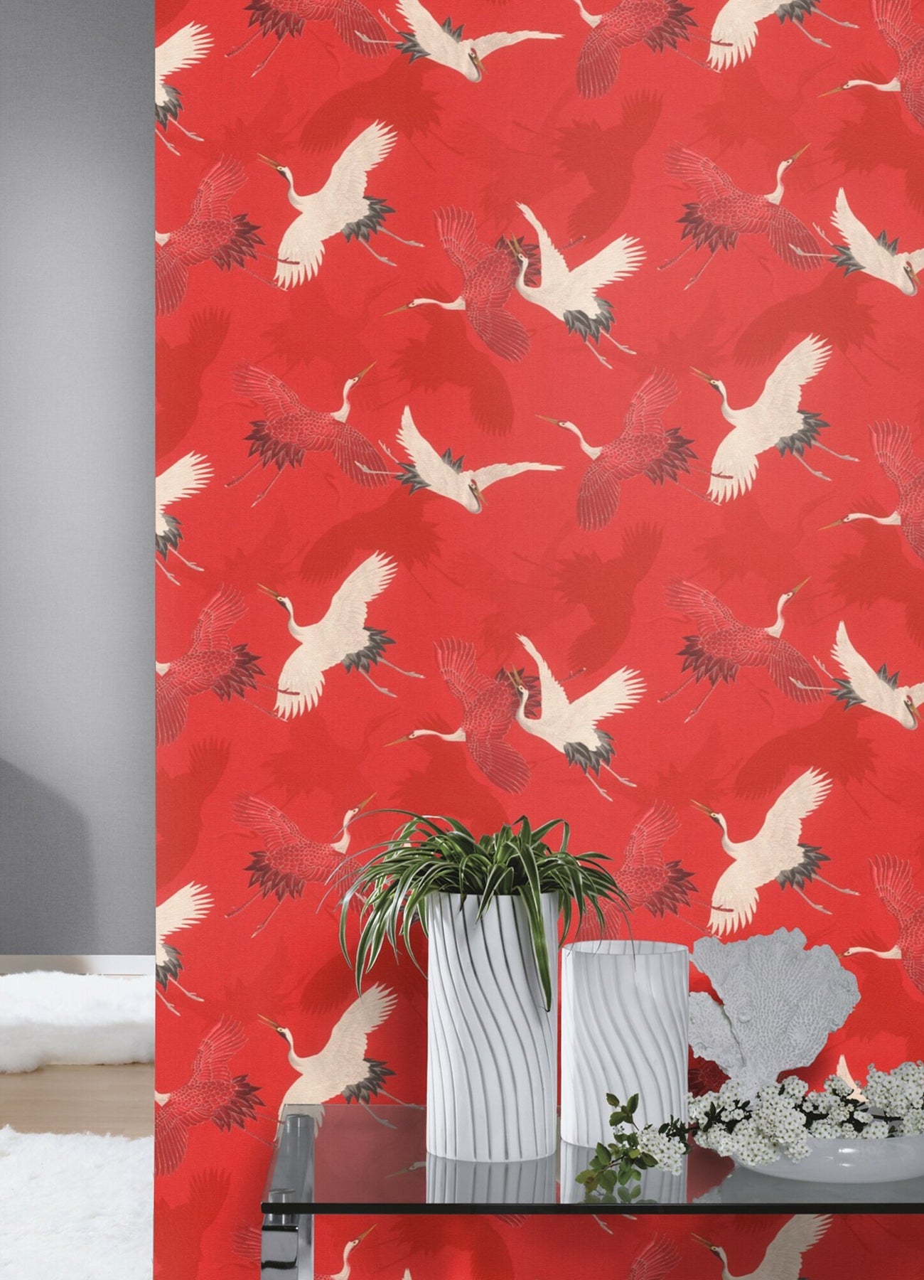 Advantage Kusama Red Crane Wallpaper, 20.9-in by 33-ft