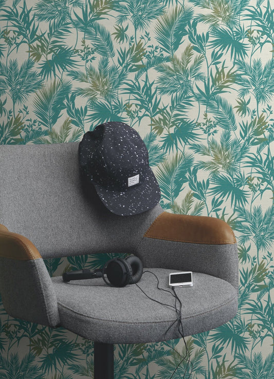 Advantage Saura Teal Frond Wallpaper, 20.9-in by 33-ft